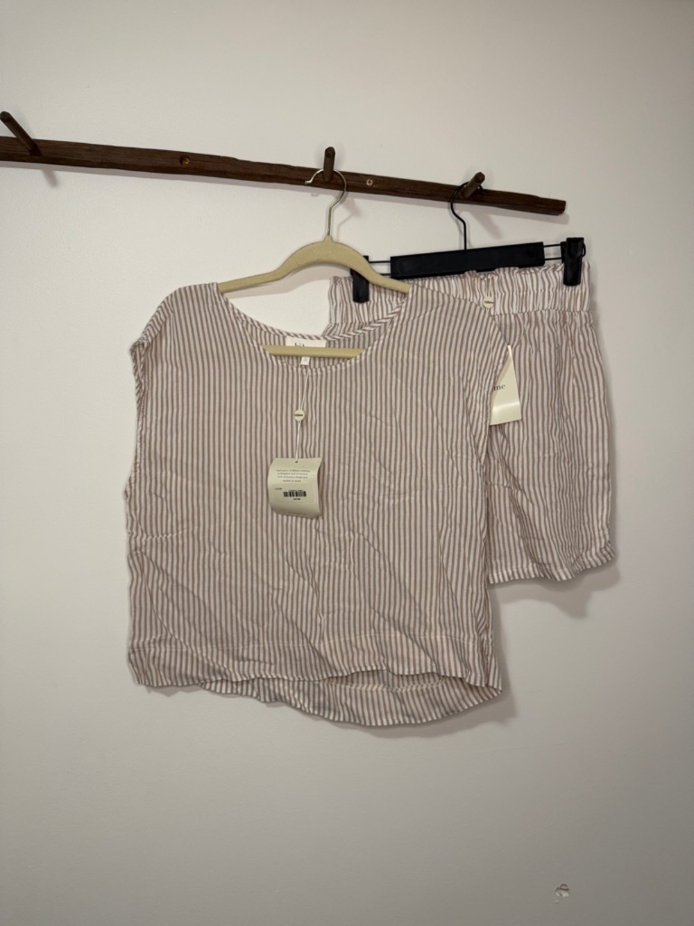 bohme‎ Beige and White Striped Linen Relaxed Top and Shorts Set